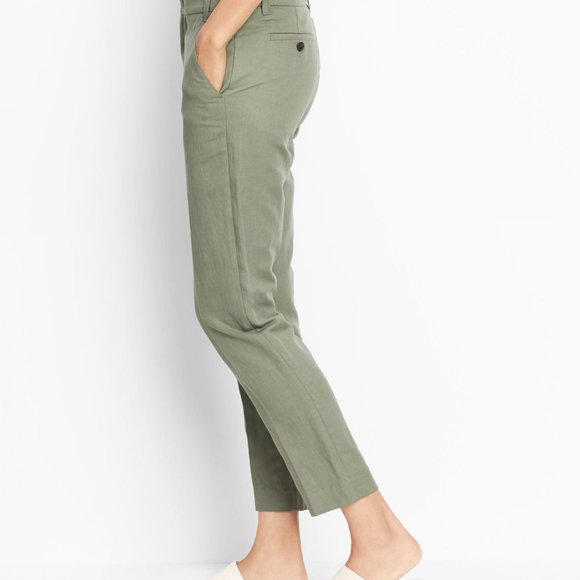 VINCE Linen Blend Cropped Twill Pants Casual Sage Khaki Green Capri 4 - Picture 3 of 6